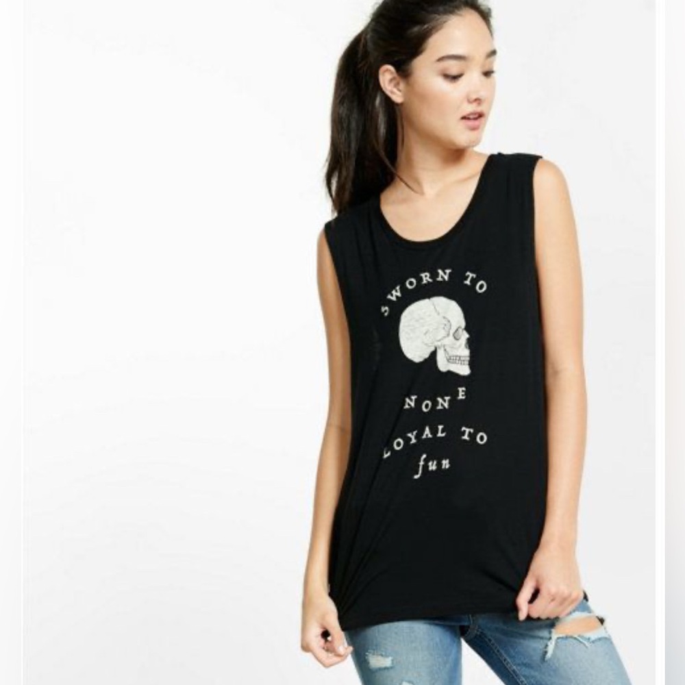Express Black Skull Graphic Muscle Tee